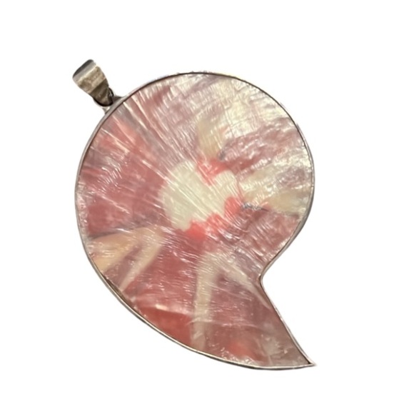 Vintage Large Coastal Sterling Silver Natural Red Swirl Conch Shell LPendent - Picture 2 of 4